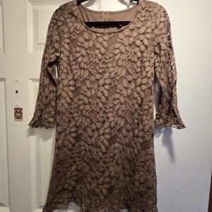 Lace Overlay Scoop Neck Dress in Taupe